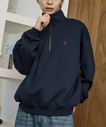 U.S. POLO ASSN. × PUBLUX/ユーエスポロアッスン 別注 ワンポイント 刺繍 裏起毛 ハーフジップ スウェット 限定展開