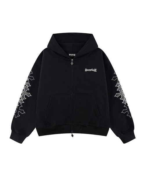 ジップフーディ｜Multiple Cross Leather Patch Zip Hoodie｜SUPPLIER