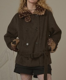 hazyl（ヘイジル）の「faux fur collar waist belt coat / ボアカラーウエストベルトコート（ピーコート）」