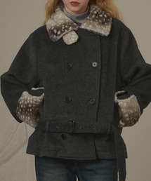 hazyl（ヘイジル）の「faux fur collar waist belt coat / ボアカラーウエストベルトコート（ピーコート）」