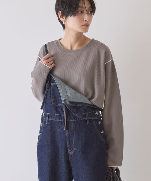 AMERICAN HOLIC（アメリカンホリック）の「【WEB限定】ワッフル配色メロープルオーバー（Tシャツ/カットソー・レディース・ブラック/カーキ/チャコールグレー/ホワイト系その他・L/M）」の5枚目の写真