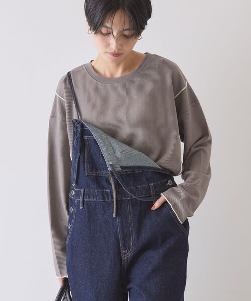 AMERICAN HOLIC（アメリカンホリック）の「【WEB限定】ワッフル配色メロープルオーバー（Tシャツ/カットソー・レディース・ブラック/カーキ/チャコールグレー/ホワイト系その他・L/M）」の6枚目の写真