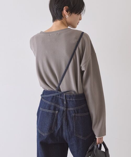 AMERICAN HOLIC（アメリカンホリック）の「【WEB限定】ワッフル配色メロープルオーバー（Tシャツ/カットソー・レディース・ブラック/カーキ/チャコールグレー/ホワイト系その他・L/M）」の7枚目の写真