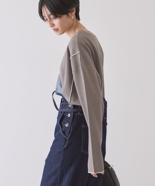 AMERICAN HOLIC（アメリカンホリック）の「【WEB限定】ワッフル配色メロープルオーバー（Tシャツ/カットソー・レディース・ブラック/カーキ/チャコールグレー/ホワイト系その他・L/M）」の8枚目の写真
