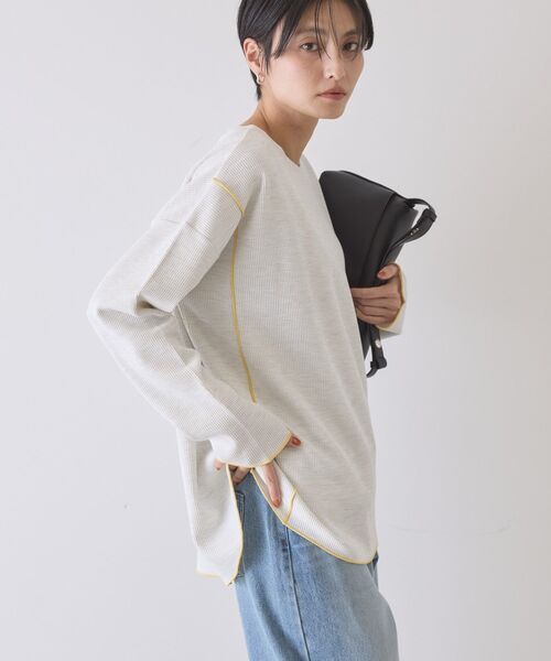 AMERICAN HOLIC（アメリカンホリック）の「【WEB限定】ワッフル配色メロープルオーバー（Tシャツ/カットソー・レディース・ブラック/カーキ/チャコールグレー/ホワイト系その他・L/M）」の11枚目の写真