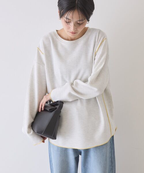 AMERICAN HOLIC（アメリカンホリック）の「【WEB限定】ワッフル配色メロープルオーバー（Tシャツ/カットソー・レディース・ブラック/カーキ/チャコールグレー/ホワイト系その他・L/M）」の12枚目の写真