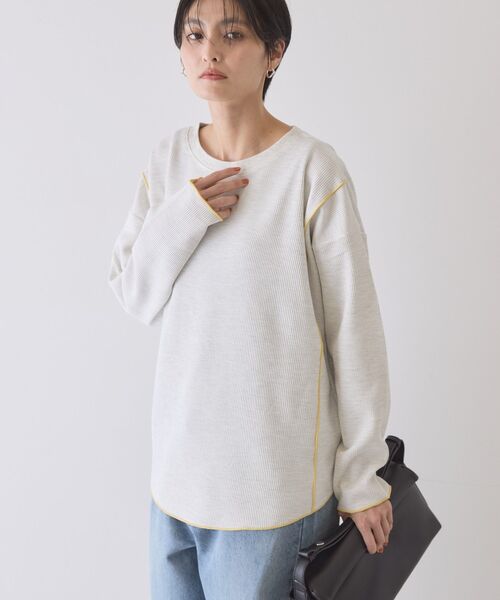 AMERICAN HOLIC（アメリカンホリック）の「【WEB限定】ワッフル配色メロープルオーバー（Tシャツ/カットソー・レディース・ブラック/カーキ/チャコールグレー/ホワイト系その他・L/M）」の13枚目の写真