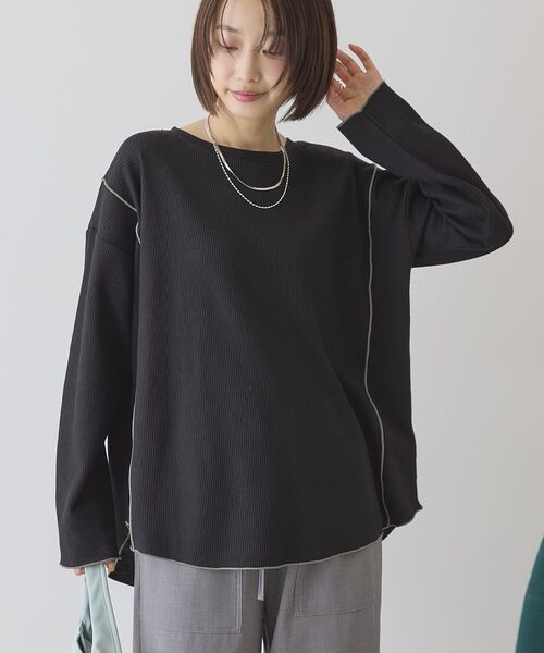 AMERICAN HOLIC（アメリカンホリック）の「【WEB限定】ワッフル配色メロープルオーバー（Tシャツ/カットソー・レディース・ブラック/カーキ/チャコールグレー/ホワイト系その他・L/M）」の17枚目の写真