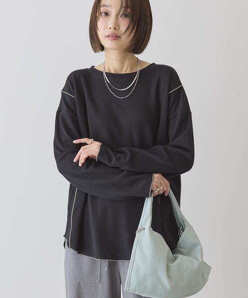 AMERICAN HOLIC（アメリカンホリック）の「【WEB限定】ワッフル配色メロープルオーバー（Tシャツ/カットソー・レディース・ブラック/カーキ/チャコールグレー/ホワイト系その他・L/M）」の18枚目の写真