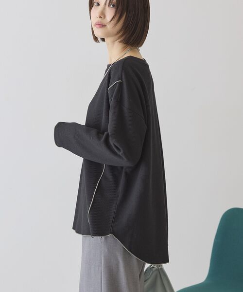 AMERICAN HOLIC（アメリカンホリック）の「【WEB限定】ワッフル配色メロープルオーバー（Tシャツ/カットソー・レディース・ブラック/カーキ/チャコールグレー/ホワイト系その他・L/M）」の19枚目の写真