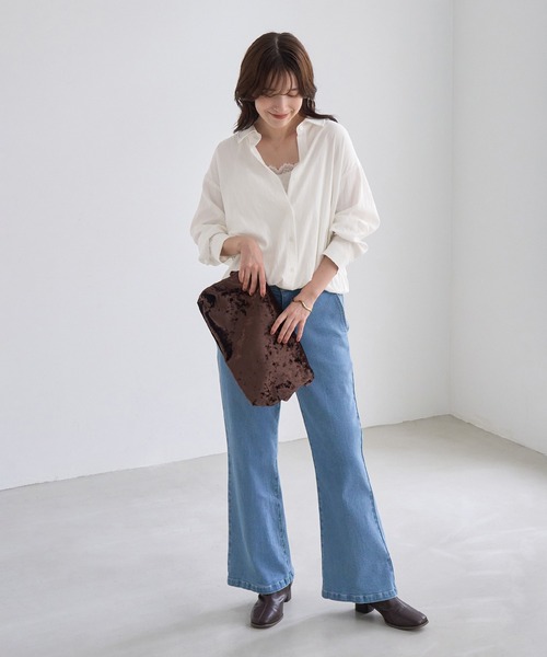 ROPE' PICNIC(ロペピクニック)の「フィブリル加工レイヤードシャツ/インナーキャミソール付き(シャツ/ブラウス・レディース・チャコールグレー/オフホワイト・FREE)」の10枚目の写真