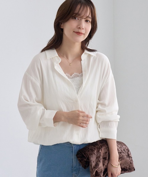 ROPE' PICNIC(ロペピクニック)の「フィブリル加工レイヤードシャツ/インナーキャミソール付き(シャツ/ブラウス・レディース・チャコールグレー/オフホワイト・FREE)」の12枚目の写真