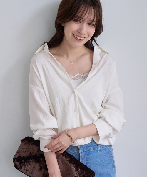 ROPE' PICNIC(ロペピクニック)の「フィブリル加工レイヤードシャツ/インナーキャミソール付き(シャツ/ブラウス・レディース・チャコールグレー/オフホワイト・FREE)」の15枚目の写真