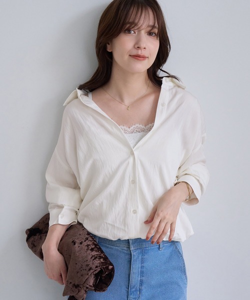 ROPE' PICNIC(ロペピクニック)の「フィブリル加工レイヤードシャツ/インナーキャミソール付き(シャツ/ブラウス・レディース・チャコールグレー/オフホワイト・FREE)」の16枚目の写真