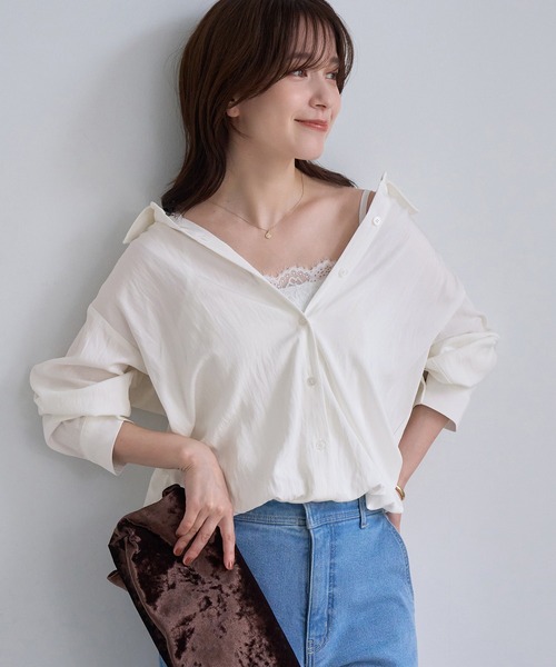 ROPE' PICNIC(ロペピクニック)の「フィブリル加工レイヤードシャツ/インナーキャミソール付き(シャツ/ブラウス・レディース・チャコールグレー/オフホワイト・FREE)」の17枚目の写真