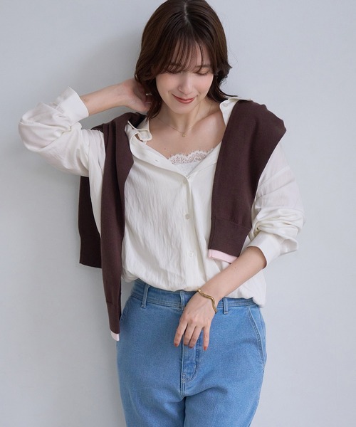 ROPE' PICNIC(ロペピクニック)の「フィブリル加工レイヤードシャツ/インナーキャミソール付き(シャツ/ブラウス・レディース・チャコールグレー/オフホワイト・FREE)」の18枚目の写真
