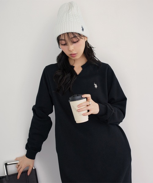 U.S. POLO ASSN.（ユーエスポロアッスン）の「[ U.S. POLO ASSN. ] 選べるタイプ 裏起毛ワンピース（ワンピース・レディース・ブラック/ネイビー/ピンク/ブラック系/ネイビー系/ピンク系・M/PM）」の7枚目の写真