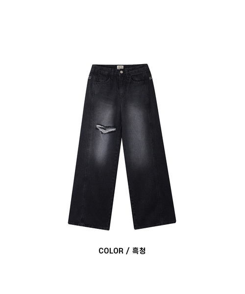 FORTYFOUR（フォーティフォー）の「[W] ミスシェイプワイドジーンズ（デニムパンツ・レディース・ライトブルー/ブラック×ブルー・SMALL/MEDIUM/LARGE）」の2枚目の写真