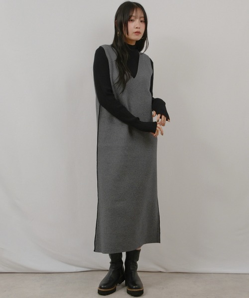 palm RICHE(ポームリシュ)の「アンサンブルニットジャンスカ(ジャンパースカート・レディース・ブラック/チャコールグレー/オフホワイト・M)」の3枚目の写真