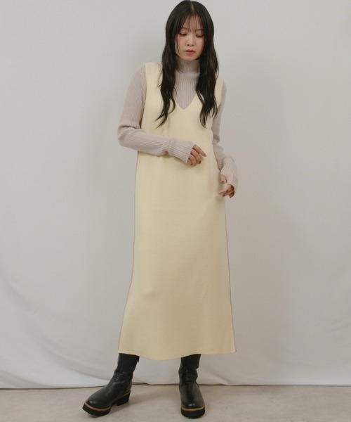 palm RICHE(ポームリシュ)の「アンサンブルニットジャンスカ(ジャンパースカート・レディース・ブラック/チャコールグレー/オフホワイト・M)」の5枚目の写真
