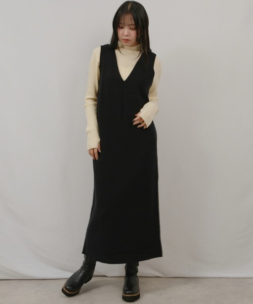 palm RICHE(ポームリシュ)の「アンサンブルニットジャンスカ(ジャンパースカート・レディース・ブラック/チャコールグレー/オフホワイト・M)」の19枚目の写真