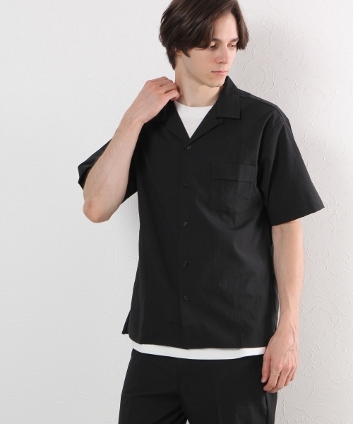 GLOBAL WORK（グローバルワーク）の「【吸水速乾】シアサッカーオープンシャツ/722436（シャツ/ブラウス・メンズ・ネイビー/ブラック・LARGE/SMALL/MEDIUM/X-LARGE）」の5枚目の写真