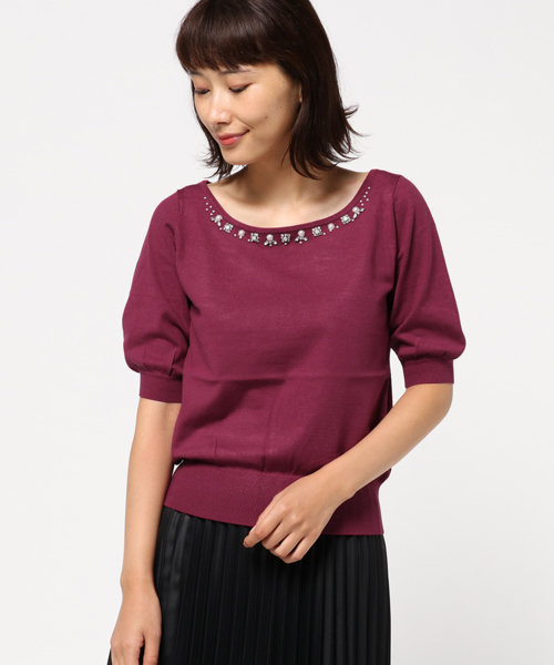 Proportion Body Dressing プロポーションボディドレッシング の 美人百花 10月号掲載 ｓｎｏｗｙジュエル襟元ジュエル半袖 ニット ニット セーター Wear