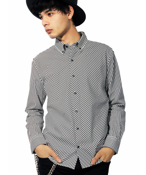 ８(eight)（エイト）の「ストライプ柄 長袖シャツ 日本製（シャツ/ブラウス・メンズ・ブラック/ネイビー・LARGE/MEDIUM/X-LARGE）」の2枚目の写真