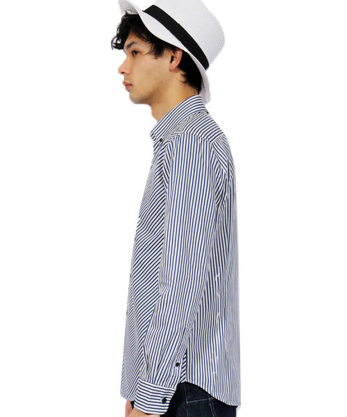 ８(eight)（エイト）の「ストライプ柄 長袖シャツ 日本製（シャツ/ブラウス・メンズ・ブラック/ネイビー・LARGE/MEDIUM/X-LARGE）」の16枚目の写真