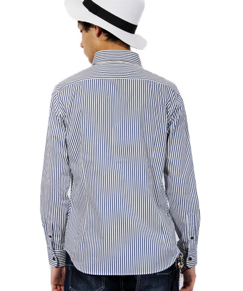 ８(eight)（エイト）の「ストライプ柄 長袖シャツ 日本製（シャツ/ブラウス・メンズ・ブラック/ネイビー・LARGE/MEDIUM/X-LARGE）」の17枚目の写真