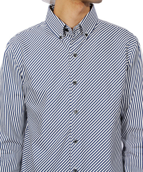 ８(eight)（エイト）の「ストライプ柄 長袖シャツ 日本製（シャツ/ブラウス・メンズ・ブラック/ネイビー・LARGE/MEDIUM/X-LARGE）」の18枚目の写真