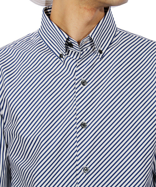 ８(eight)（エイト）の「ストライプ柄 長袖シャツ 日本製（シャツ/ブラウス・メンズ・ブラック/ネイビー・LARGE/MEDIUM/X-LARGE）」の19枚目の写真