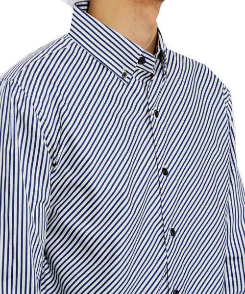 ８(eight)（エイト）の「ストライプ柄 長袖シャツ 日本製（シャツ/ブラウス・メンズ・ブラック/ネイビー・LARGE/MEDIUM/X-LARGE）」の20枚目の写真