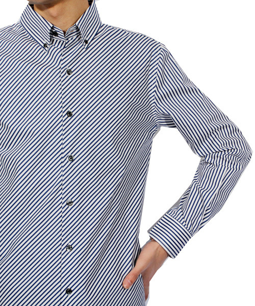 ８(eight)（エイト）の「ストライプ柄 長袖シャツ 日本製（シャツ/ブラウス・メンズ・ブラック/ネイビー・LARGE/MEDIUM/X-LARGE）」の21枚目の写真