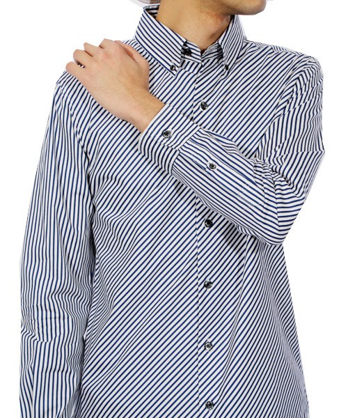 ８(eight)（エイト）の「ストライプ柄 長袖シャツ 日本製（シャツ/ブラウス・メンズ・ブラック/ネイビー・LARGE/MEDIUM/X-LARGE）」の3枚目の写真