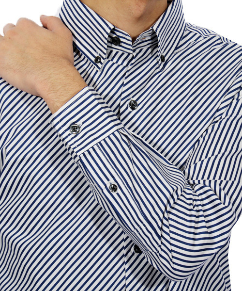 ８(eight)（エイト）の「ストライプ柄 長袖シャツ 日本製（シャツ/ブラウス・メンズ・ブラック/ネイビー・LARGE/MEDIUM/X-LARGE）」の4枚目の写真