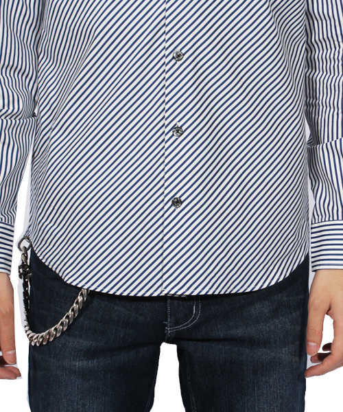 ８(eight)（エイト）の「ストライプ柄 長袖シャツ 日本製（シャツ/ブラウス・メンズ・ブラック/ネイビー・LARGE/MEDIUM/X-LARGE）」の6枚目の写真