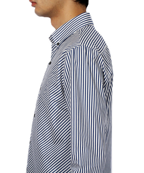 ８(eight)（エイト）の「ストライプ柄 長袖シャツ 日本製（シャツ/ブラウス・メンズ・ブラック/ネイビー・LARGE/MEDIUM/X-LARGE）」の8枚目の写真