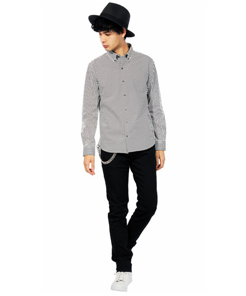 ８(eight)（エイト）の「ストライプ柄 長袖シャツ 日本製（シャツ/ブラウス・メンズ・ブラック/ネイビー・LARGE/MEDIUM/X-LARGE）」の14枚目の写真