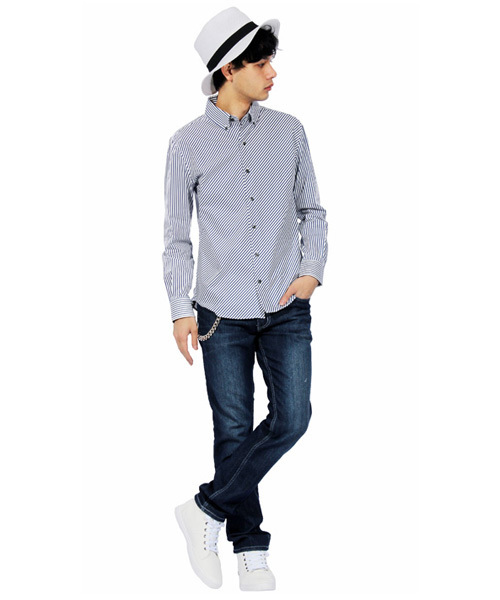 ８(eight)（エイト）の「ストライプ柄 長袖シャツ 日本製（シャツ/ブラウス・メンズ・ブラック/ネイビー・LARGE/MEDIUM/X-LARGE）」の15枚目の写真