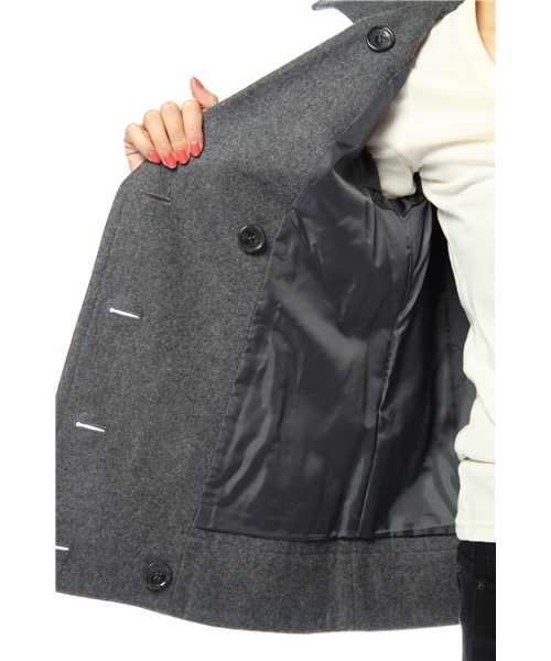 DISCOAT（ディスコート）の「ウールメルトンＰジャケット（ピーコート・レディース・チャコールグレー/ネイビー/ブラック・ﾌﾘ-）」の9枚目の写真