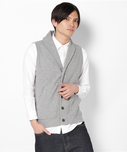 NANO universe(ナノユニバース)の「ラッチパイル裏ボーダー ベスト(ベスト・メンズ・トップグレー/ネイビー・SMALL/MEDIUM)」の1枚目の写真