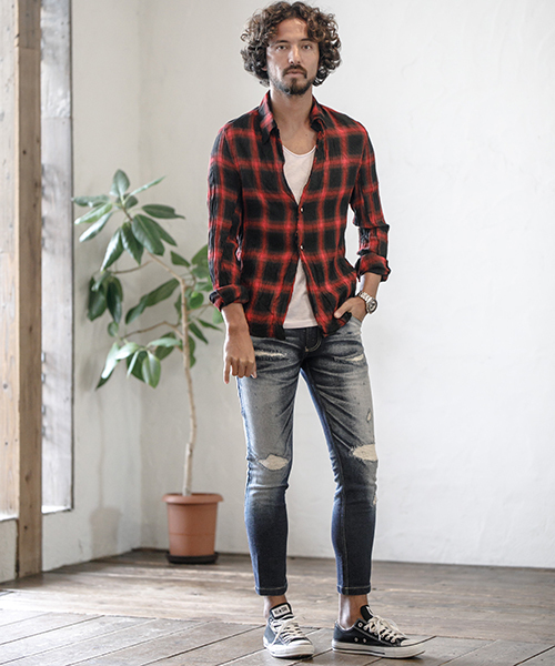 無料クーポン配布 アプリ CAMBIO別注 - mp5423 wjk Denim Knit Tight Crush Damage Hard パンツ