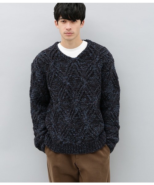 ADAM ET ROPE'（アダムエロペ）の「ダイヤパターンハンドVネックニット（ニット/セーター・メンズ・スミクロ/ダークブラウン・M/L）」の3枚目の写真