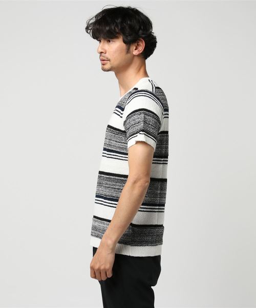MEN'S BIGI（メンズビギ）の「半袖クルーネックニット/ボーダー柄（ニット/セーター・メンズ・ブルー系その他/ネイビー/ホワイト系その他・L/M/S）」の5枚目の写真