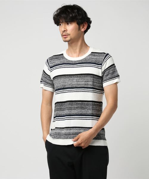 MEN'S BIGI（メンズビギ）の「半袖クルーネックニット/ボーダー柄（ニット/セーター・メンズ・ブルー系その他/ネイビー/ホワイト系その他・L/M/S）」の8枚目の写真