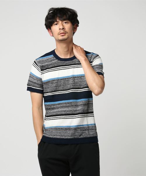 MEN'S BIGI（メンズビギ）の「半袖クルーネックニット/ボーダー柄（ニット/セーター・メンズ・ブルー系その他/ネイビー/ホワイト系その他・L/M/S）」の7枚目の写真