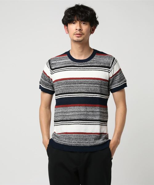 MEN'S BIGI（メンズビギ）の「半袖クルーネックニット/ボーダー柄（ニット/セーター・メンズ・ブルー系その他/ネイビー/ホワイト系その他・L/M/S）」の6枚目の写真