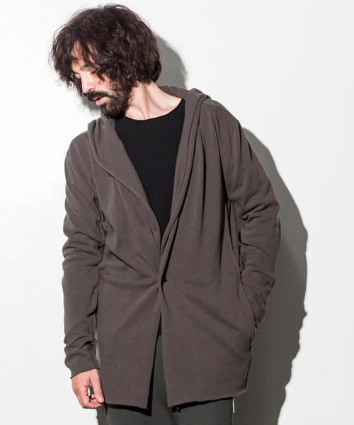 CDM BY CARPEDIEM（シーディーエムバイカルペディエム）の「CDM BY CARPEDIEM(シーディーエム バイ カルペディエム)カットオフフーディカーディガン（カーディガン/ボレロ・メンズ・ブラック/カーキ・SMALL/MEDIUM/LARGE）」の3枚目の写真