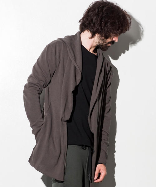 CDM BY CARPEDIEM（シーディーエムバイカルペディエム）の「CDM BY CARPEDIEM(シーディーエム バイ カルペディエム)カットオフフーディカーディガン（カーディガン/ボレロ・メンズ・ブラック/カーキ・SMALL/MEDIUM/LARGE）」の4枚目の写真